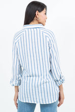 Blue Air Breeze Sheer Stripe Button-Up Overshirt