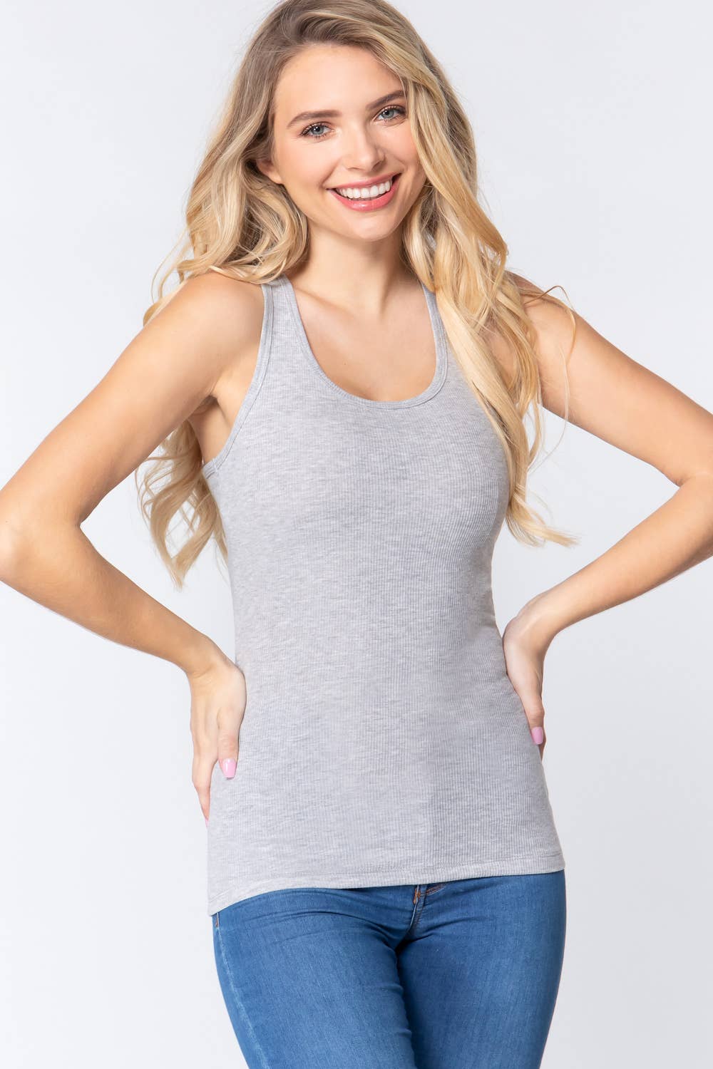 Light Heather Grey Racerback Rib Knit Tank Top