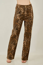Brown Leopard Rhinestone High Waisted Straight Leg Jeans