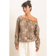 Brown Tree Camouflage Print Off The Shoulder Sweatshirt