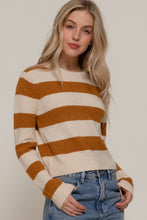 Camel Ivory Long Sleeve Crew Neck Stripe Sweater