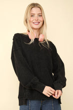 Mineral Washed French Terry Oversized Knit Top: Black