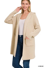 Black Hooded Open Front Sweater Cardigan