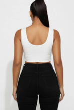 White Ribbed Cut Out Front Crop Top