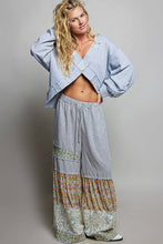 Heather Grey V-Neck Crochet Patch Cross Wrap Cropped Terry POL Top