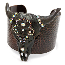 Longhorn Skull Bohemian Rhinestone Western Wide Cuff Bracelet: Silver