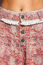 Pink Multi Vintage Distressed Plaid Ruffle Hem High Rise Wide Leg POL Pants