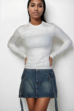 White Ribbed Round Neck Long Sleeve Top