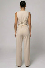 Button Vest with Adjustable Back Tie & Wide Leg Pants Sets: Black / S