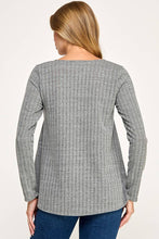 Grey Long Sleeve Textured Round Neck Top