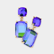 Pink Square Rectangle Glass Stone Link Dangle Evening Earrings