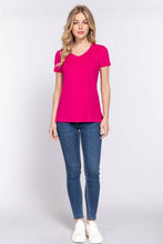 Burgundy Short Sleeve V-neck Top with Pocket