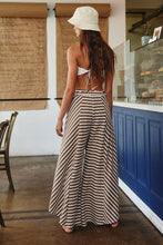 Taupe Spaghetti Tie Waist Stripe Print Wide Bucketlist Pants