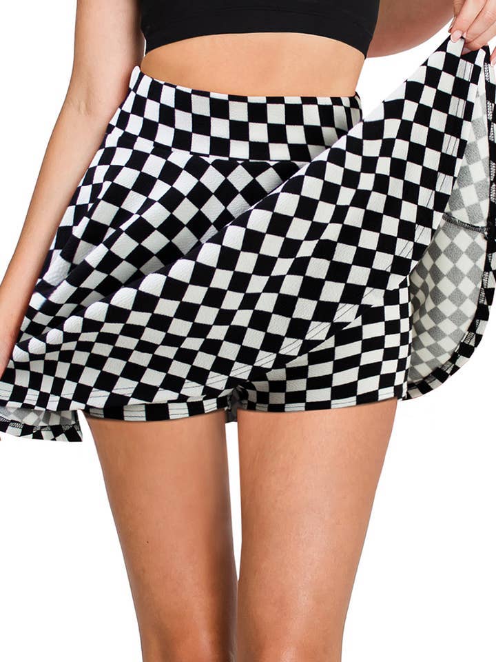 Black White Plaid High Waisted Skirt Mini A-Line Flared Skater Skirt
