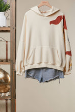 Cream Abstract Patch Hoodie with Kangaroo Pocket
