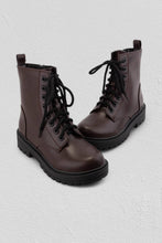 Brown Firm Lace Up Combat Booties