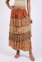 Amber Hue Line Tiered Patchwork Ruffle Maxi Skirt