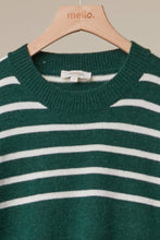 Hunter Green Striped Raglan Sleeve Knit Sweater