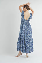 Blue Ruffle Tiered V-neck Maxi Dress
