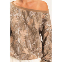 Brown Tree Camouflage Print Off The Shoulder Sweatshirt