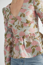 Pink Floral Jacquard Peplum Blouse