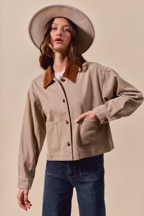 Taupe Cotton Twil Cropped Barn Jacket 8/25/25 1136
