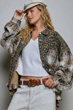 Allover Print Pattern Raw-Edge Fringe Trim Shirt Jacket: CHOCO MULTI / L