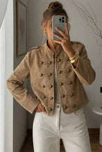 Khaki Military Button Stand Collar Jacket