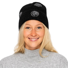 Black Rhinestone Rose Beanie