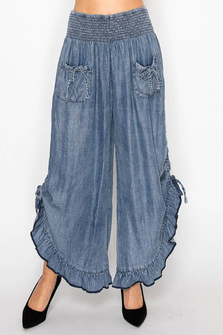 Denim Chambray Elastic Waist Bloomer Pants