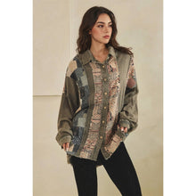 Charcoal Washed Button Up Patchwork Mix Long Sleeve Oli+Hali Shirt