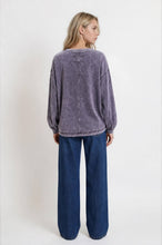 WASHED INVERTED SEAM DETAIL LONG SLEEVE KNIT TOP: EGGPLANT