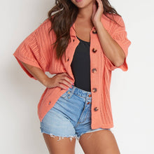 Coral Catalina Knit Half Sleeve Button Up Top