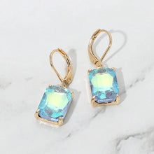 Aqua Rectangular Glass Stone Drop Dangle Earrings