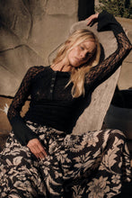 Black Floral Lace Raglan-Sleeve Henley Top