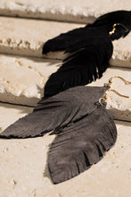 Light Grey Genuine Leather Leaf Earrings