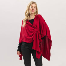 Taupe Asymmetrical Hem Solid Pull Through Draped Tie-Front Wrap Poncho