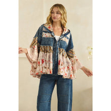 Denim Floral Ruffle Hooded Lace Flannel Oli+Hali Jacket