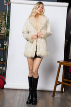 Ivory Shaggy Fur Open Front Mid Length Jacket