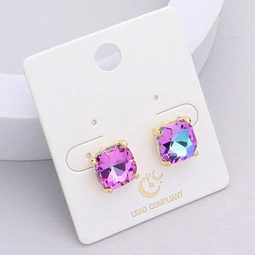 Lavender Cushion Square Stone Stud Evening Earrings