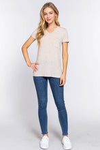 Heather Grey Short Sleeve V-neck Top with Pocket