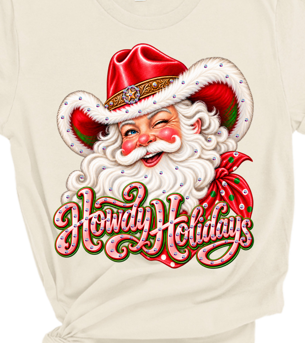 Natural Howdy Holidays Festive Rhinestone Graphic Tee