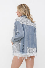 Denim Snake Print Color Block Shirt Jacket