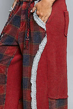 Wine Multi Thermal Patchwork Check Lace Mixed Insert Wide Leg POL Pants