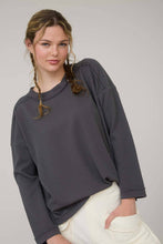 Charcoal Crew Neck Ribbed Long Sleeve Knit Top