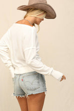 White Thermal Knit Top With Off The Shoulder Neckline