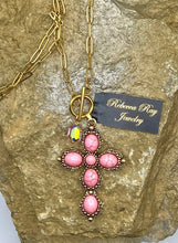 Vintage Pink Cross & Crystal Charm Toggle Necklace