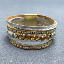 Brown Sparkling Rhinestones Multi-layer Leather Bracelet