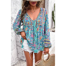 Blue All Over Floral Print Cross Deep V Boho Top