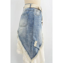 White Blue Asymmetrical Denim Lace Layered Skirt Set